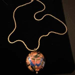 Vintage Double Sided Butterfly Floral  Pendant /Necklace (Monet)